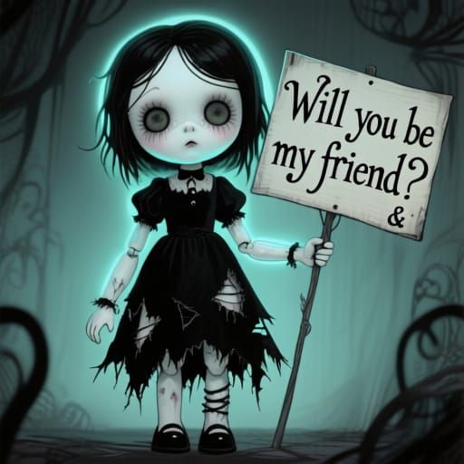 Emo Goth Haunted Doll in Burton-esque Style