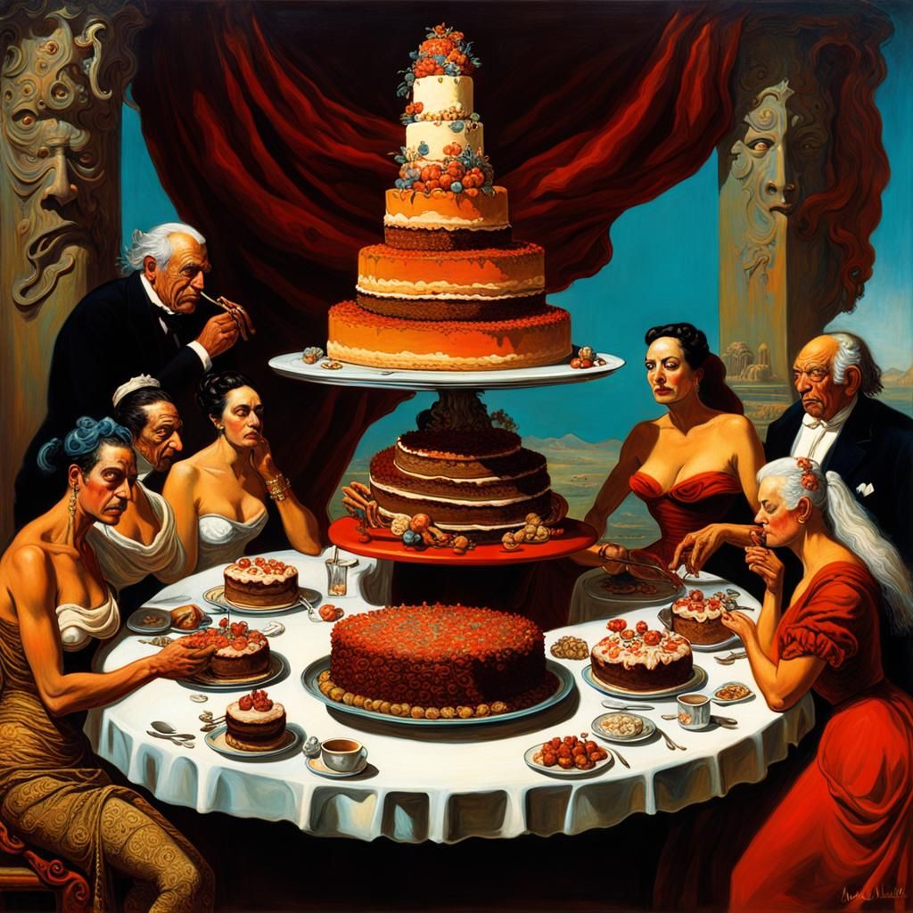 Surreal Cake Dreamscape in Dark Fantasy Style