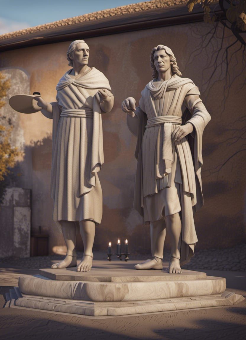 Ancient Statue of Two Musicians in 3D