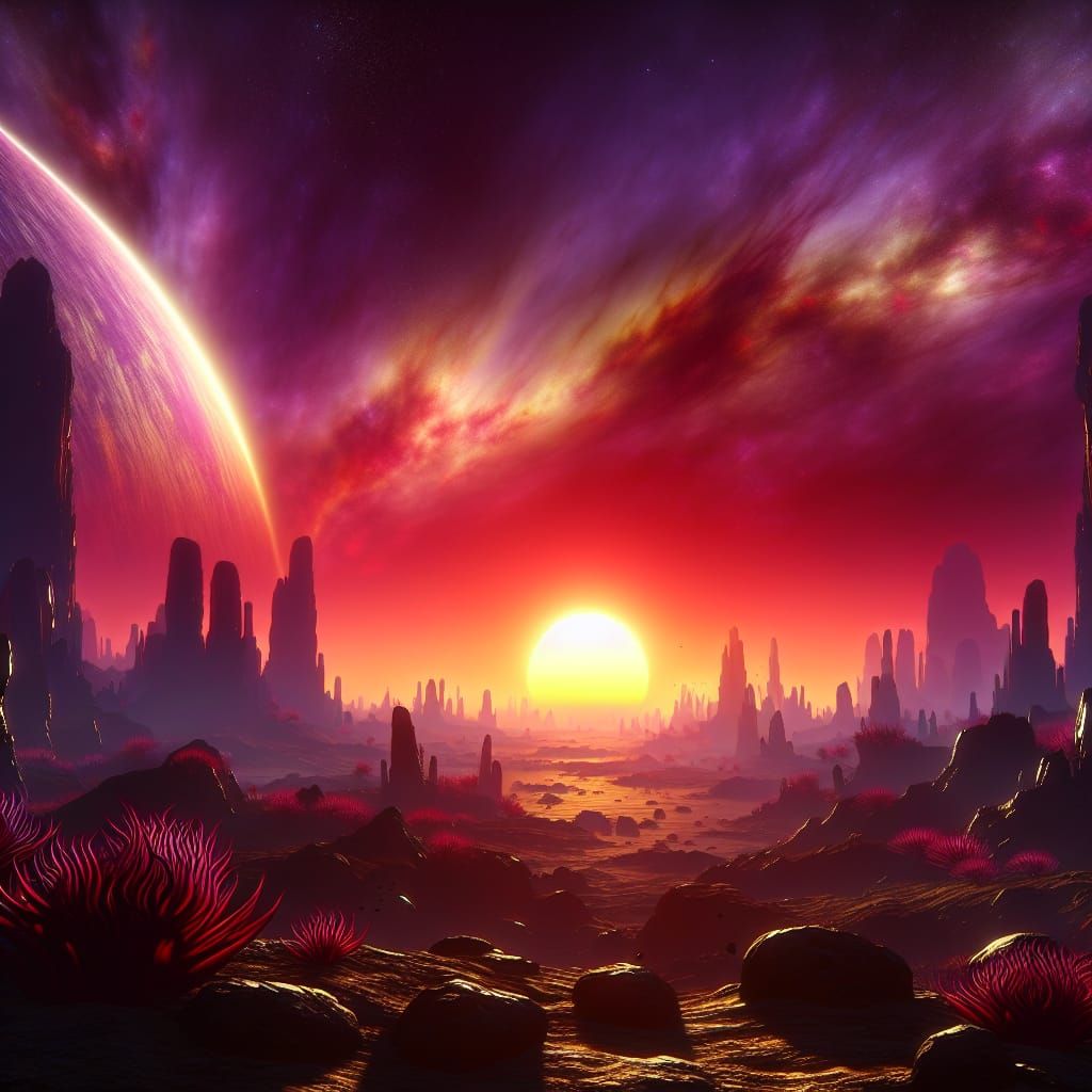 Spectacular Sunset on Alien Planet Darteum