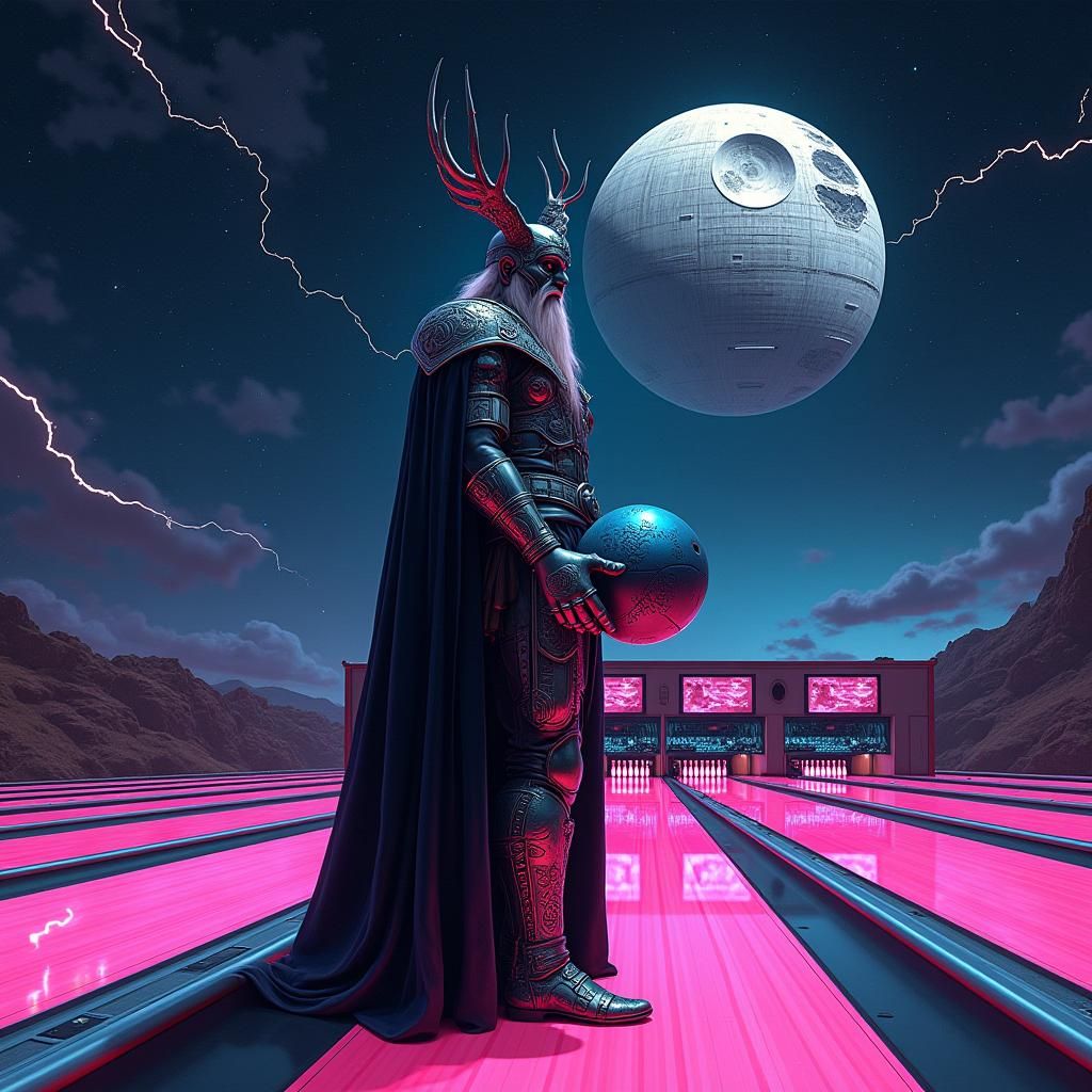 Odin Bowls with Death Star in Surreal Landscape