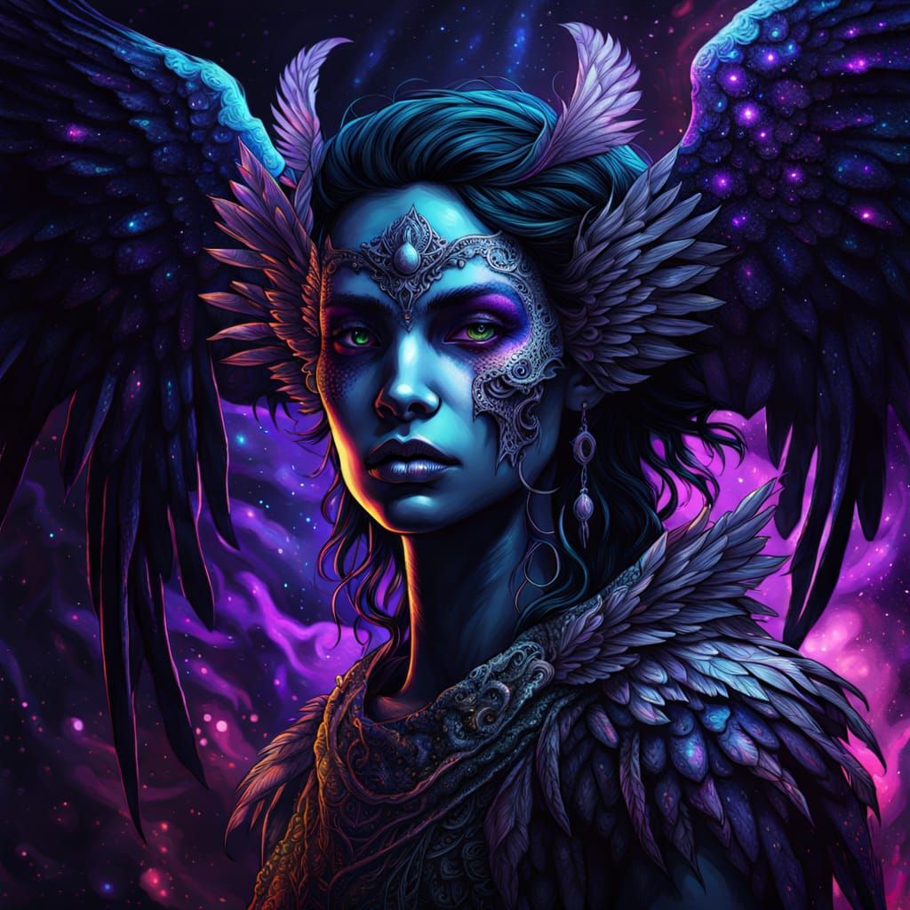 Menacing Dark Fantasy Harpy with Black Wings and Sharp Talon...