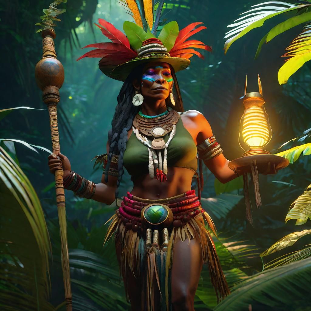 Amazonian Shaman in Lush Jungle Concept Art
