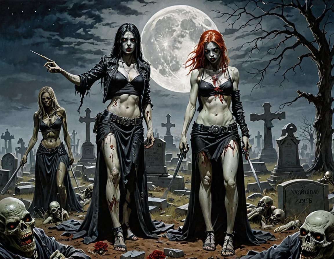 Graveyard Horror: Zombies, Woman, and Open Grave