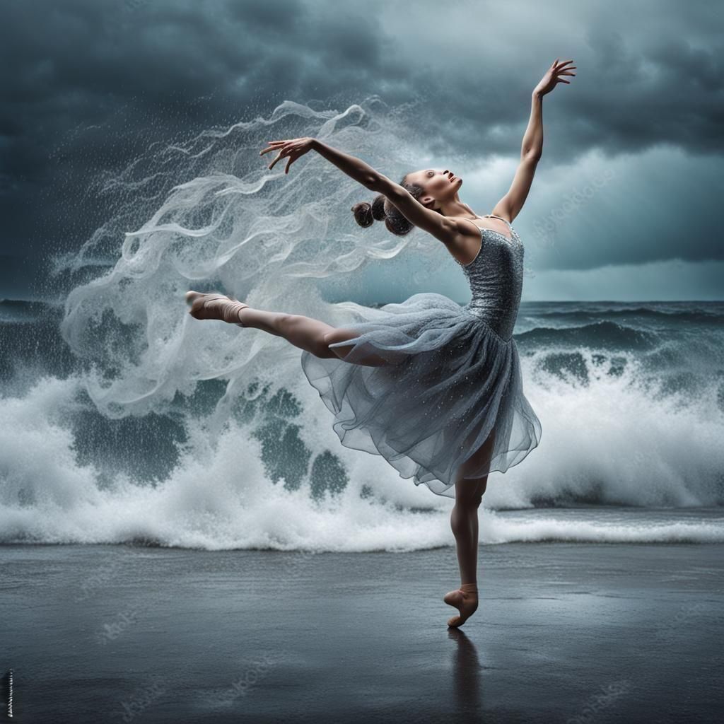 Silver Dancer En Pointe Above the Waves