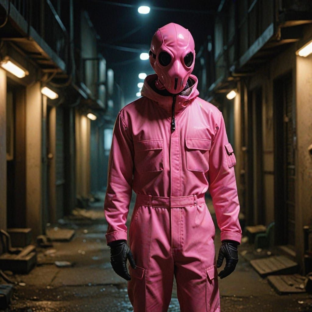 Eerie Pink Soldier in Cinematic Shadows