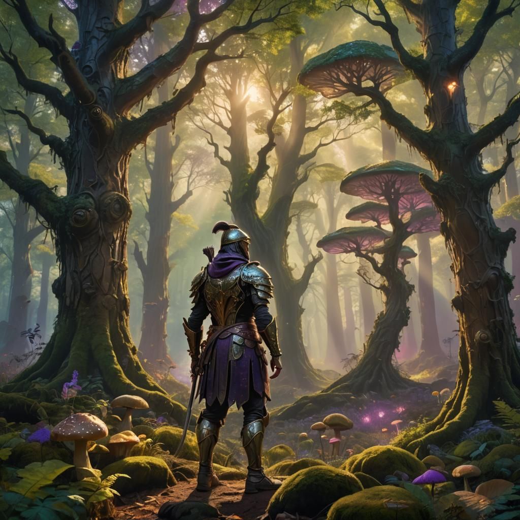 Mystical Forest Warrior in Detailed Matte Painting