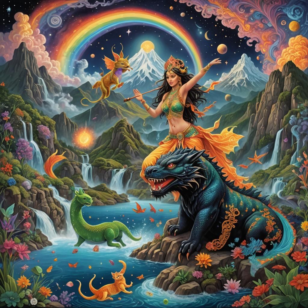 Psychedelic Underwater Volcano with Bellydancer and Dragon
