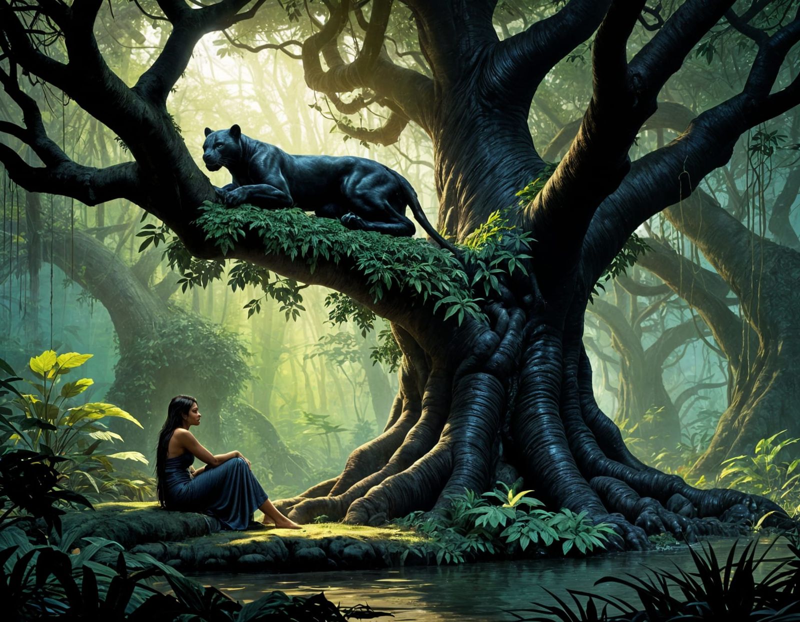 Enchanting Jungle Sanctuary with Druid and Panther