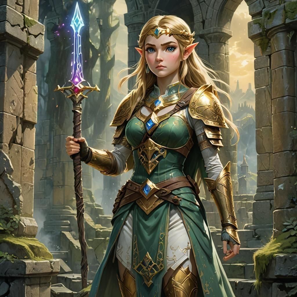 Princess Zelda as Hero with Magic Staff