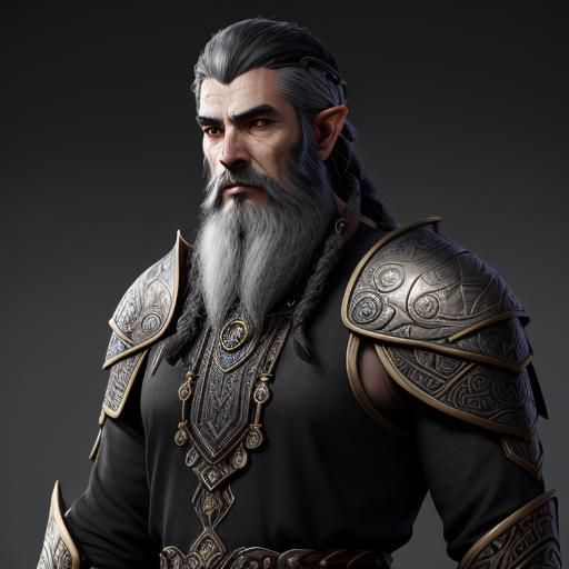 Dwemer Deep Elf with Braided Beard in Matte Painting Style