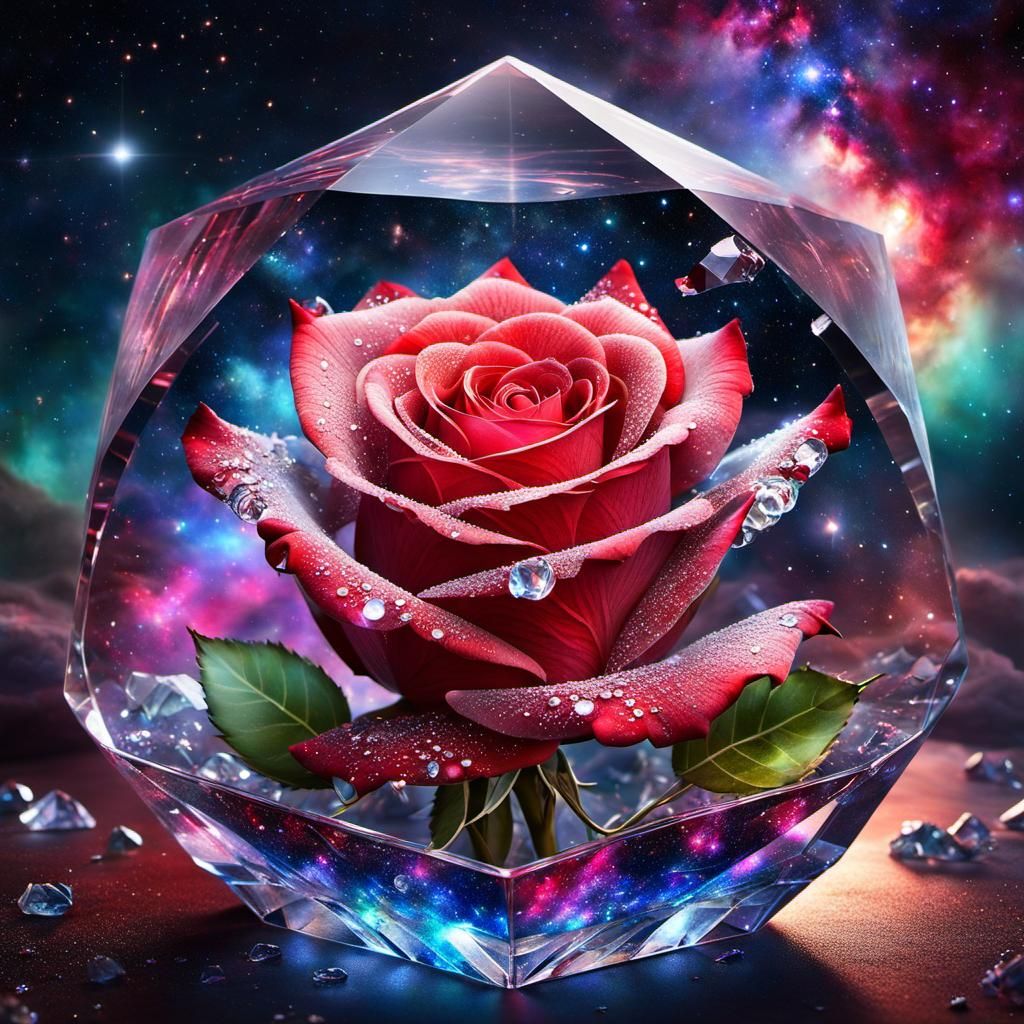 Crystal Red Rose at Dawn of Time