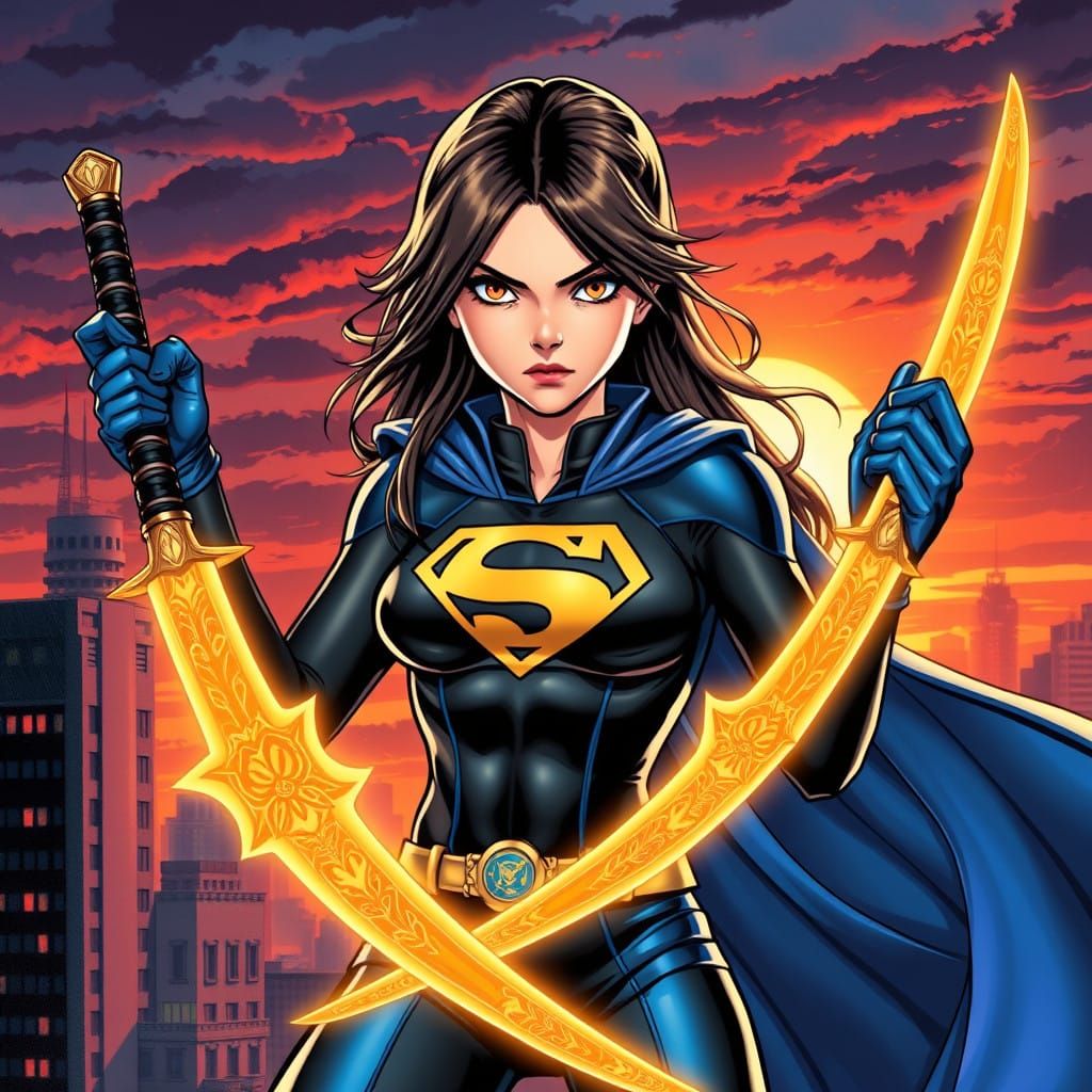 Teenage Super Hero Wields Legendary Katanas in High-Contrast...