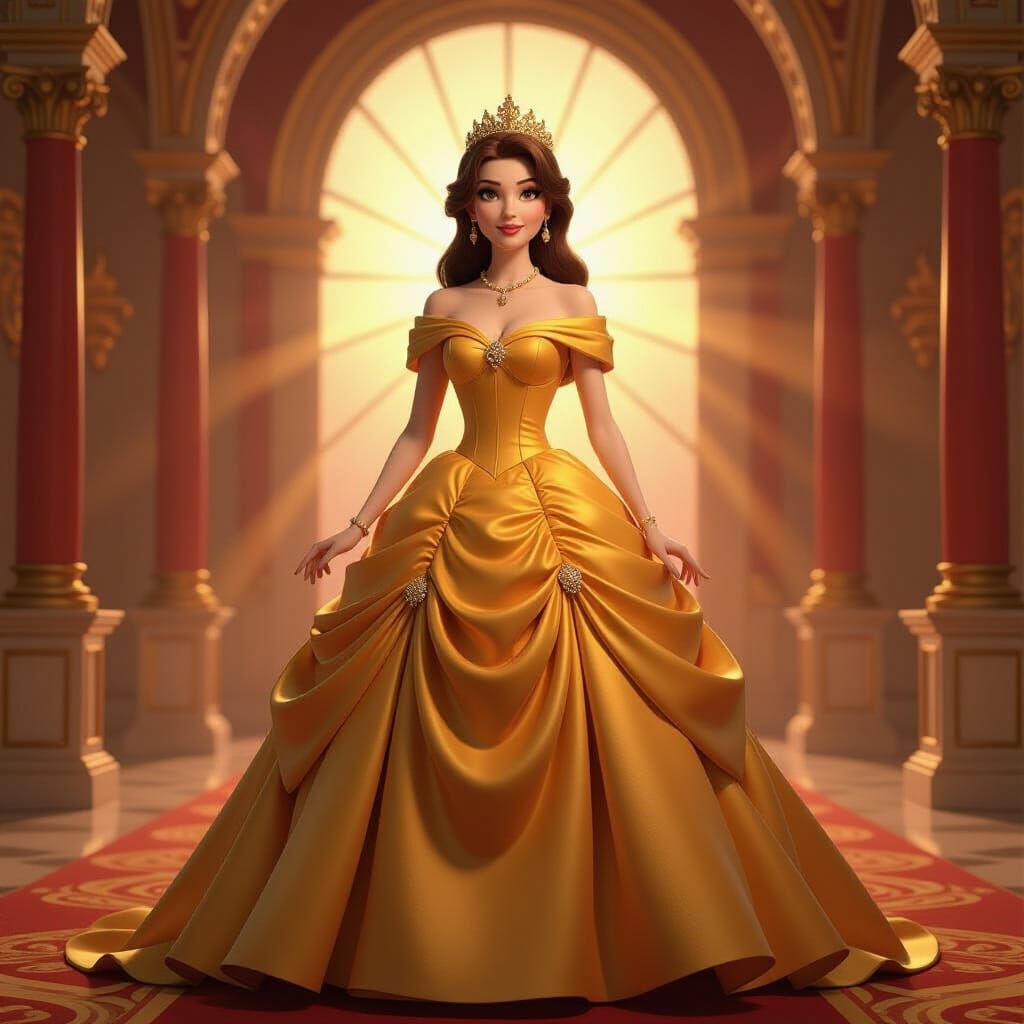 Princess Belle in Crimson Castle: 3D Digital Art