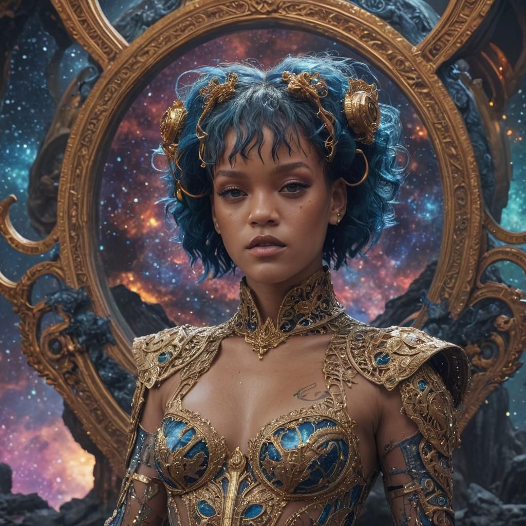 Surreal Galaxy Portrait with Ornate Costume