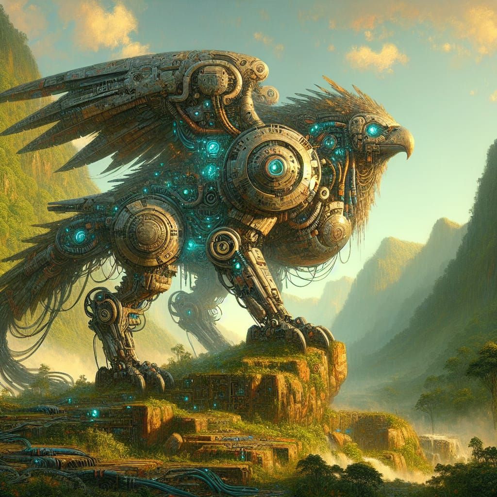 Cybernetic Thunderbird Dominates Lush Valley