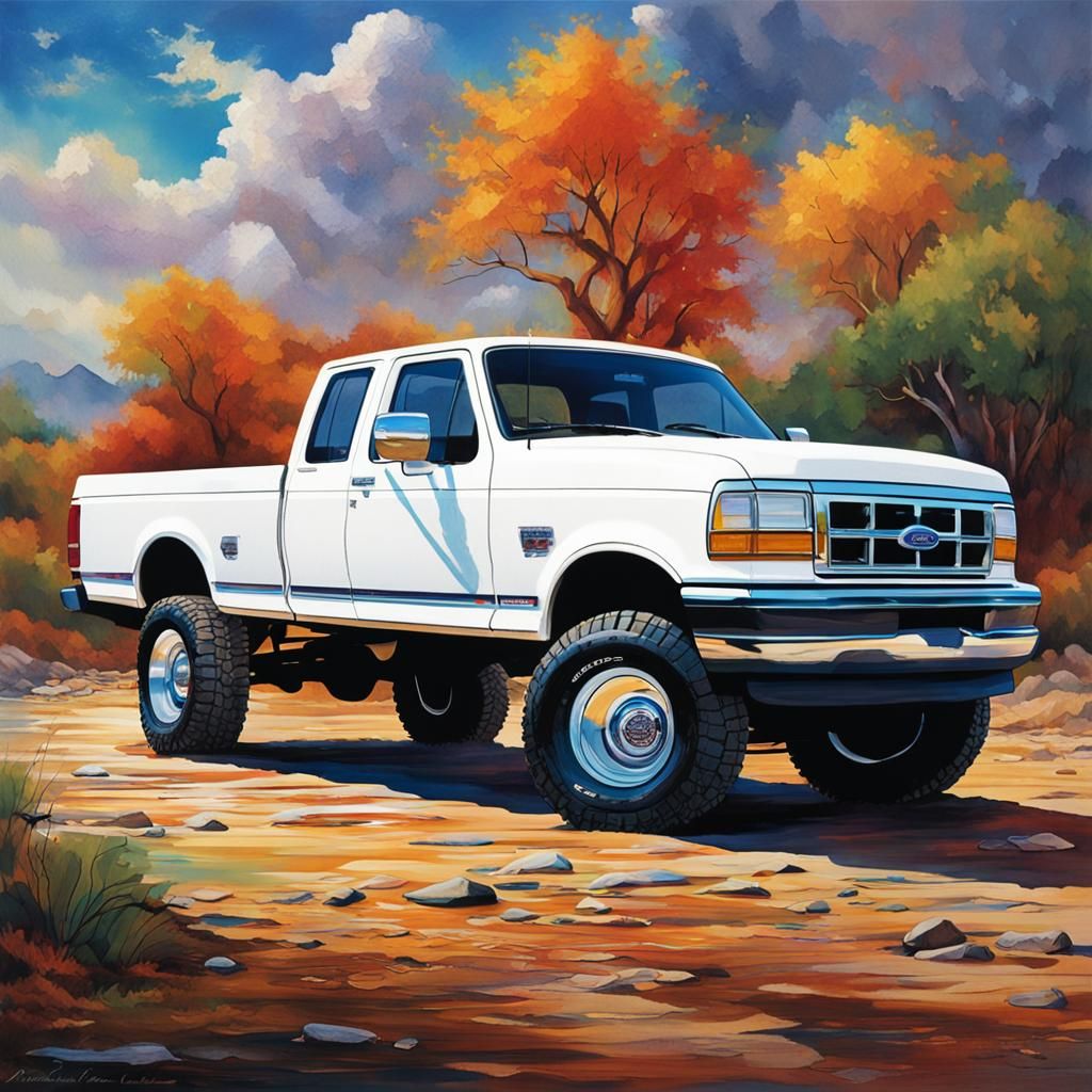 Hyperrealistic Ford F-250 Supercab in Splash Art Style