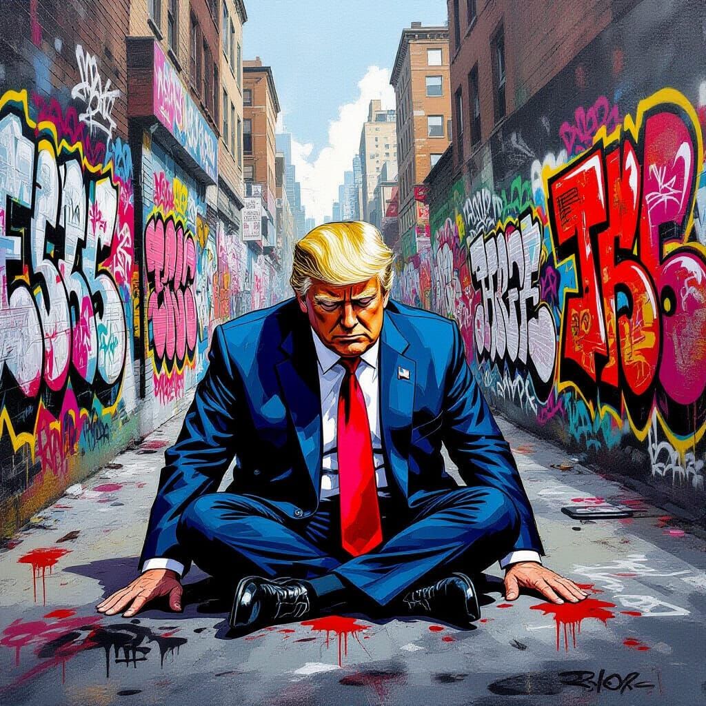 Defeated Trump in Vibrant Street Art Style