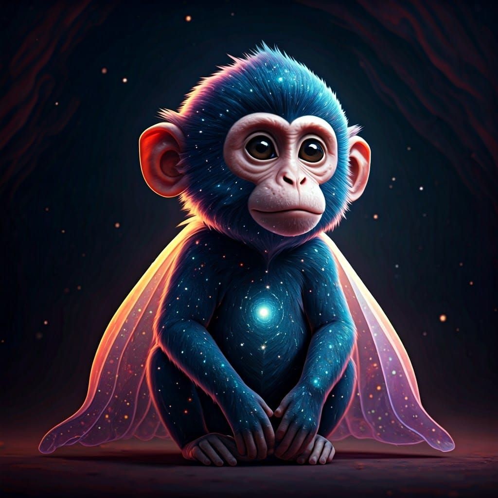 Cosmic Monkey in Mystical Landscape, Digital Art