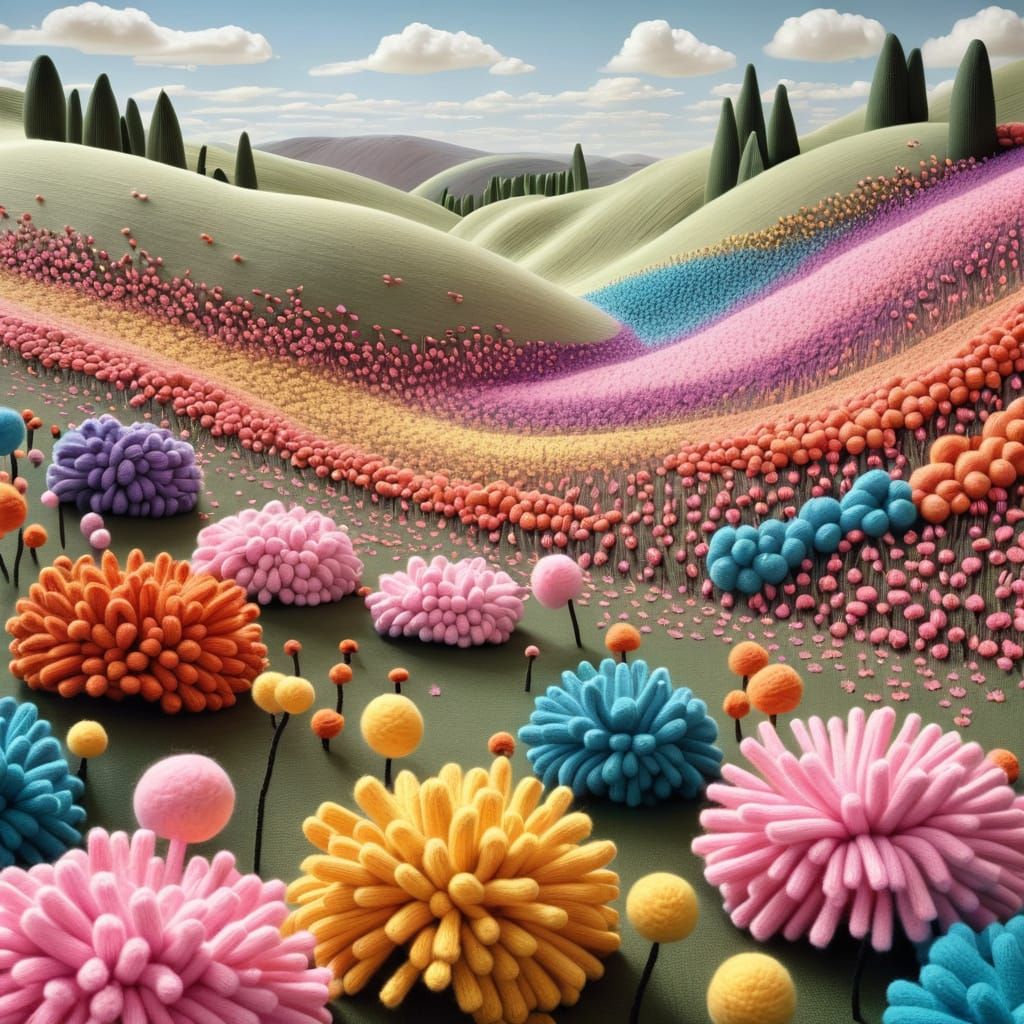 Surreal Knitted Pom Pom Flower Field