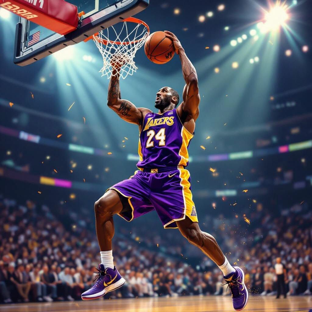 Kobe Bryant's Powerful Dunk in Vibrant Digital Art
