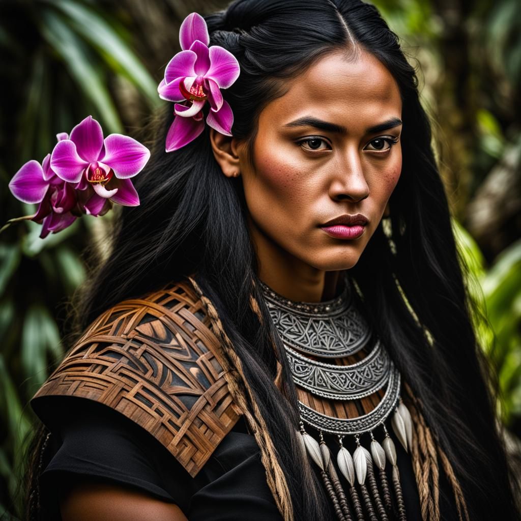 Polynesian Māori Woman Portrait in Traditional Dress