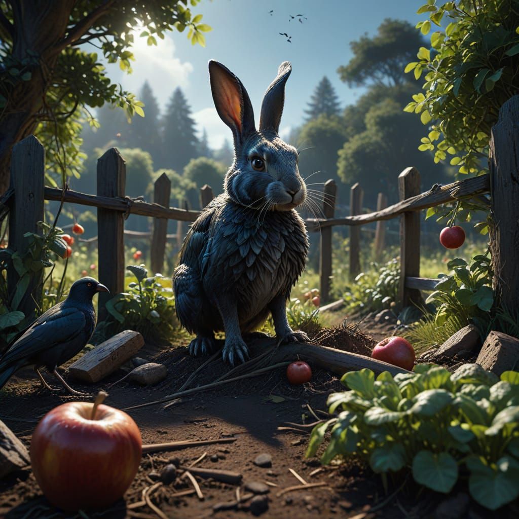 Fearless Bunny Steals Carrots Under Warm Sunlight