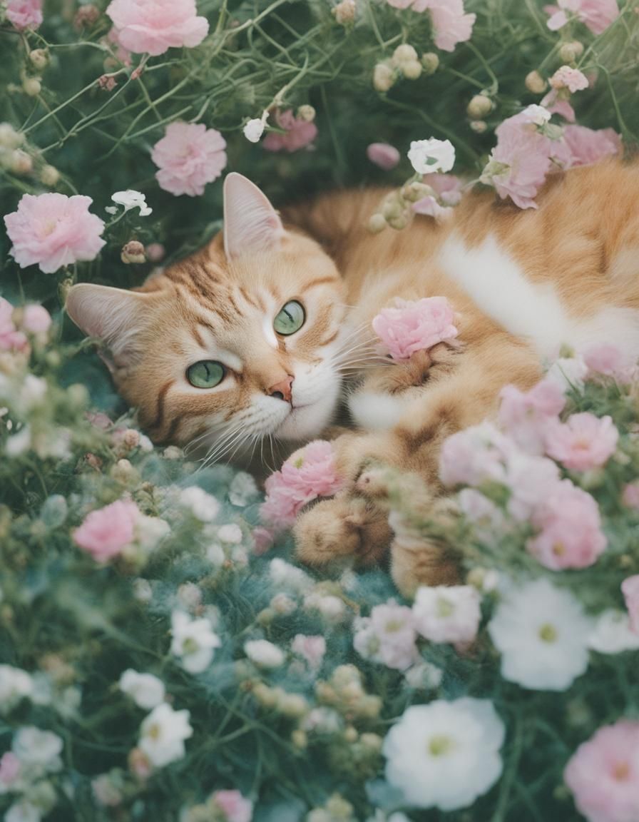 Mom Cat and Kittens in Dreamy Lofi Photography