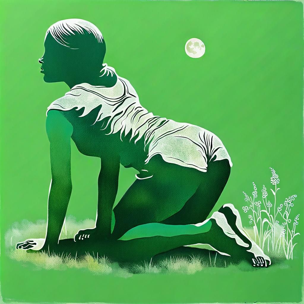 Opalescent Woman in Moonlit Meadow as Impasto Painting