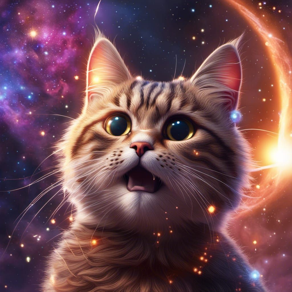 Space Cat Singing in a Beautiful Galaxy