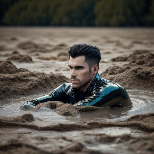 Man in Latex Sinking in Quicksand
