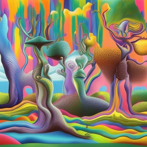 Psychedelic Rainbow Trees in a Surrealist Dreamscape