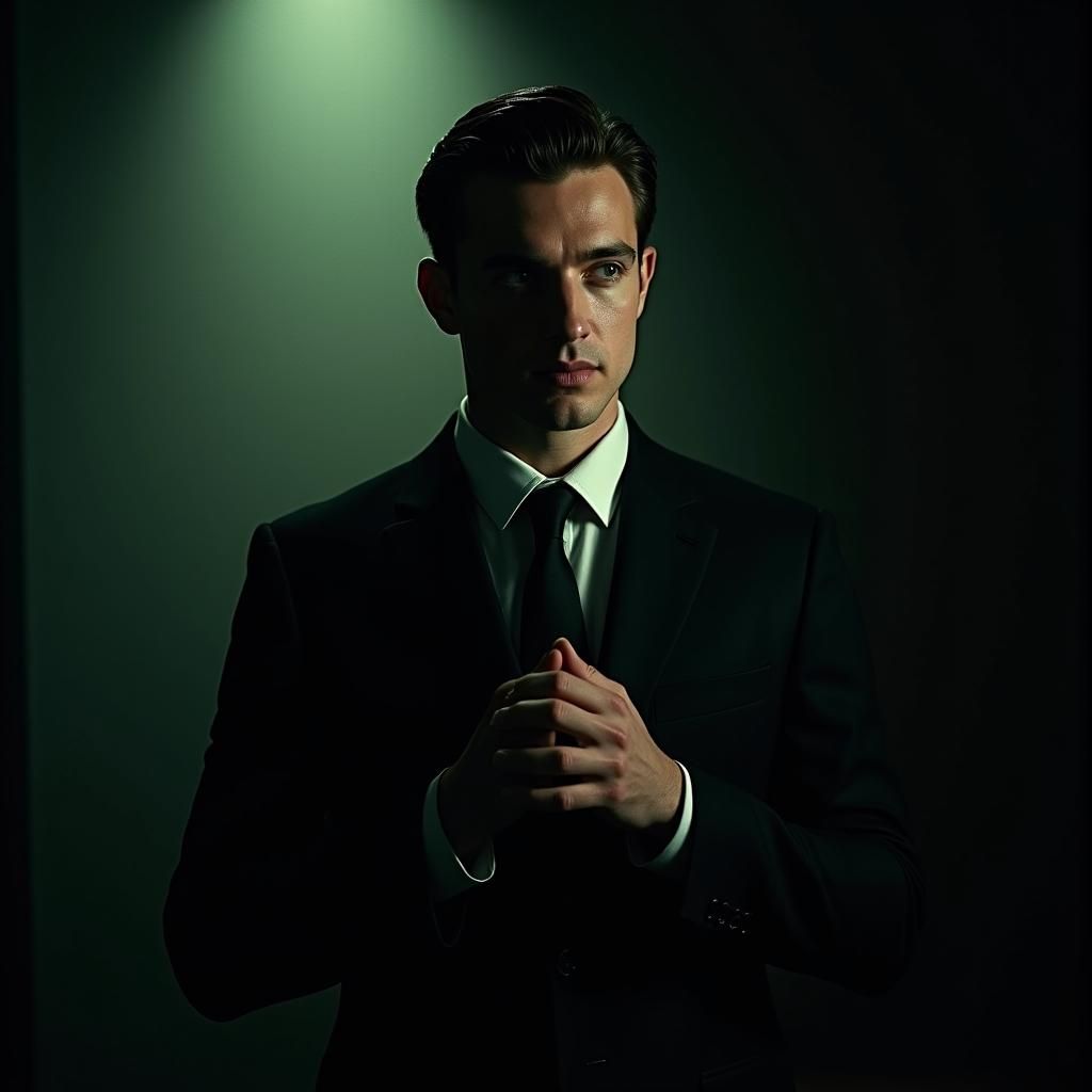 Brooding Man in Dramatic, Cinematic 35mm Portrait