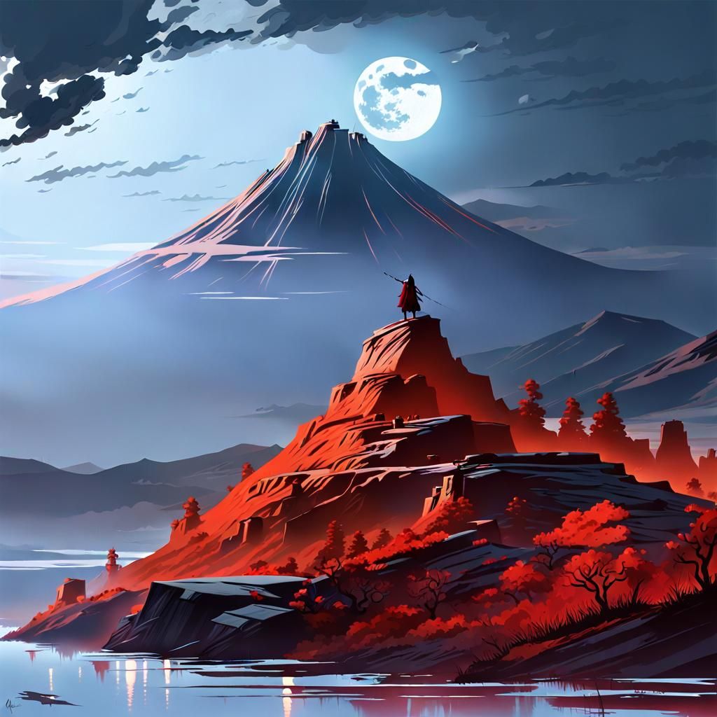 Samurai Under Blood Moon: Hyperrealistic Digital Illustratio...
