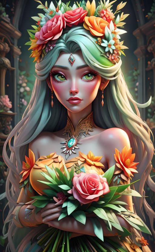 Floral Goddess: A Beautiful Woman Made of Flowers