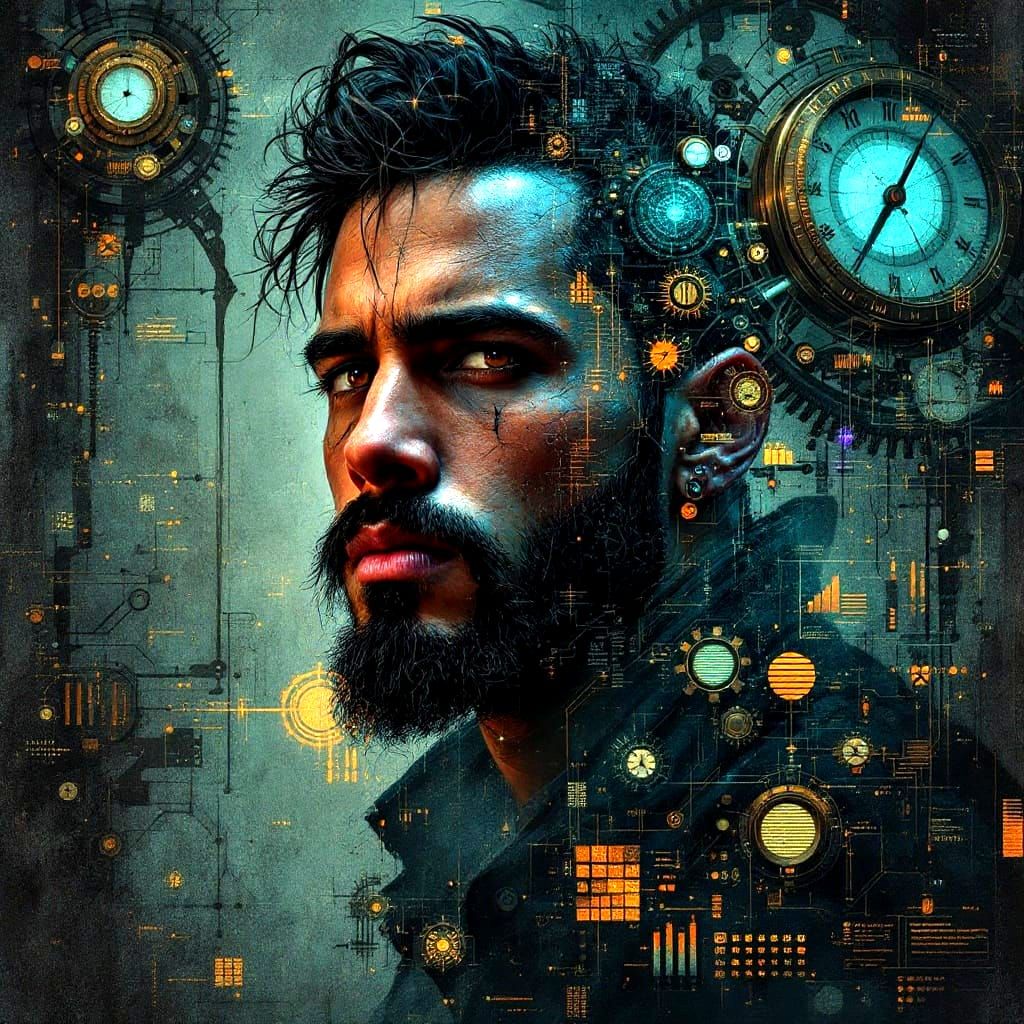 Steampunk Hacker in a Glimmering Holographic Abyss