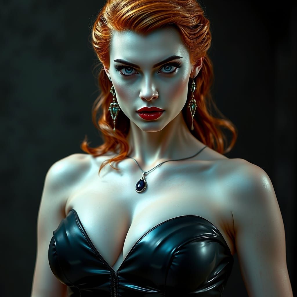Surreal Gothic Goddess with Elegantly Styled Red Hair