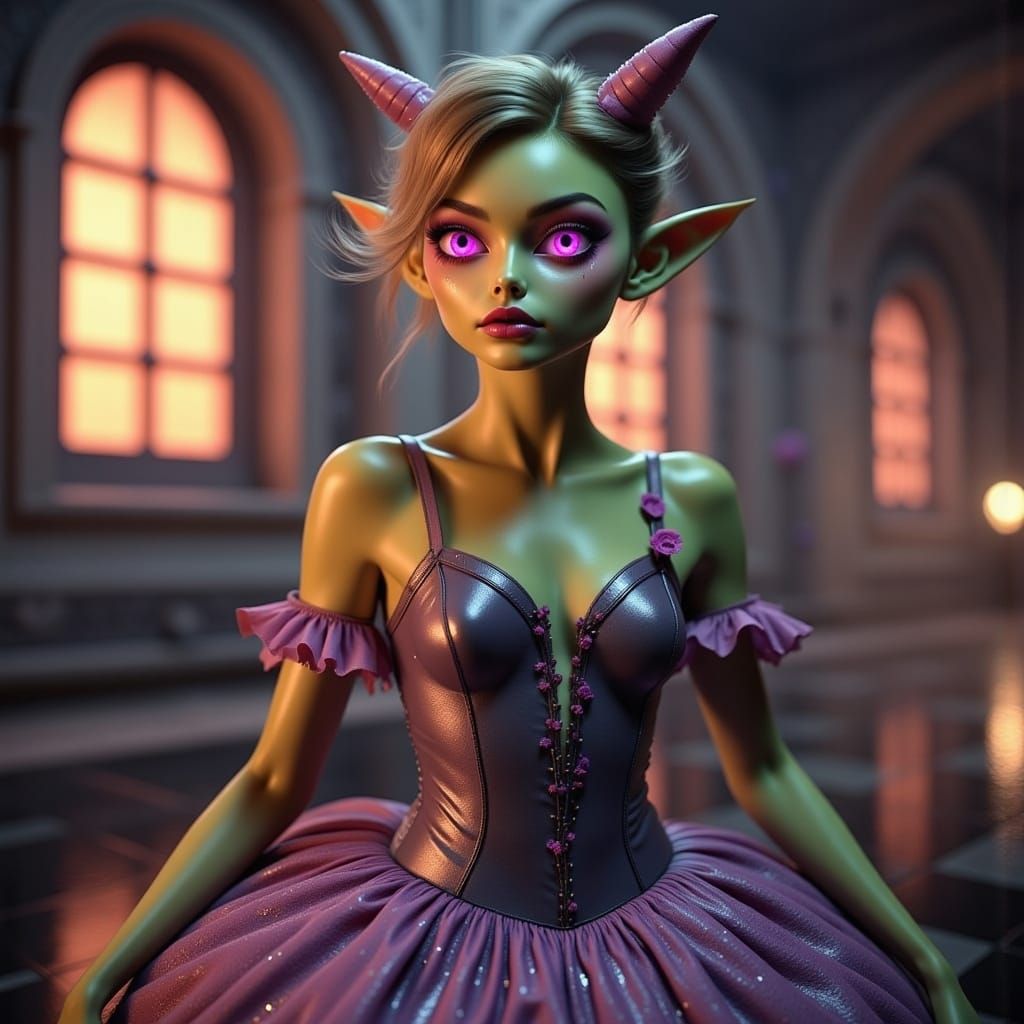Sinister Ballerina Goblin Girl with Pink Eyes