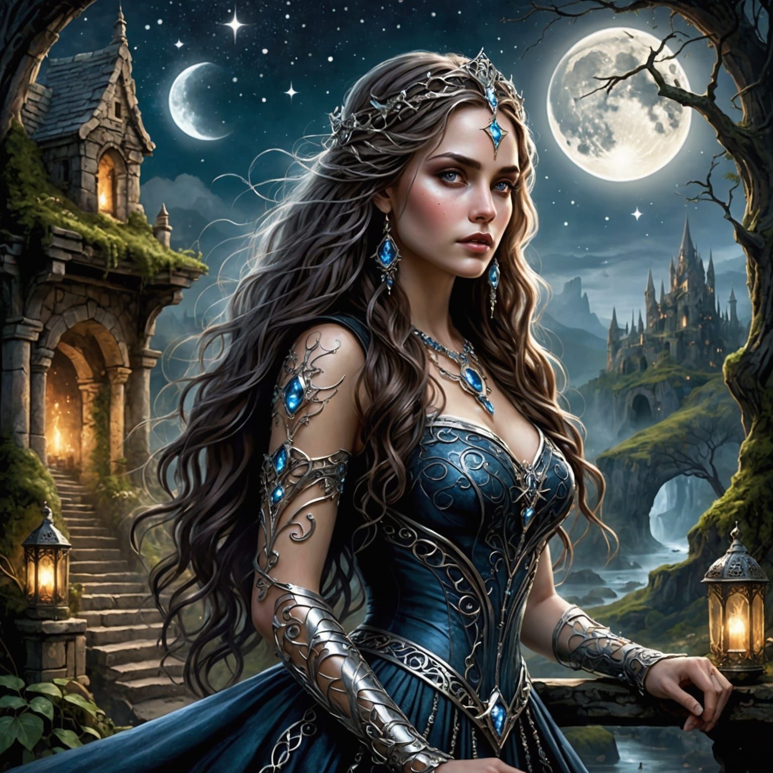 Enchantress in Moonlit Glade: A Digital Fantasy