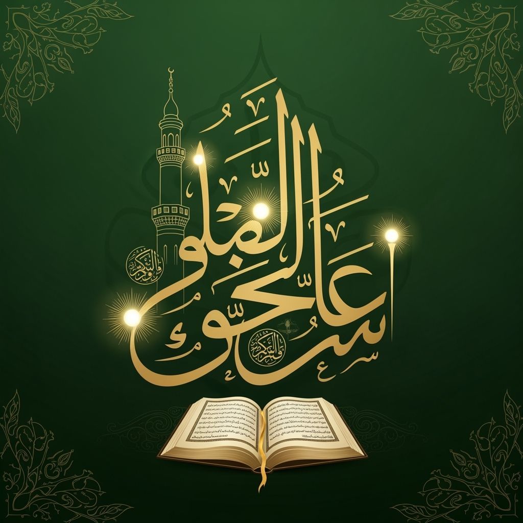 Elegant Arabic Calligraphy with Qur'an and Minaret