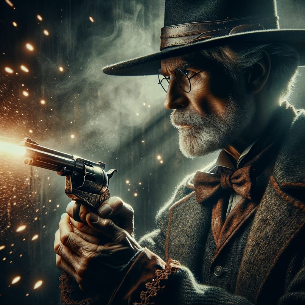 Elderly Gunslinger's Last Duel in a Cinematic Western Portra...