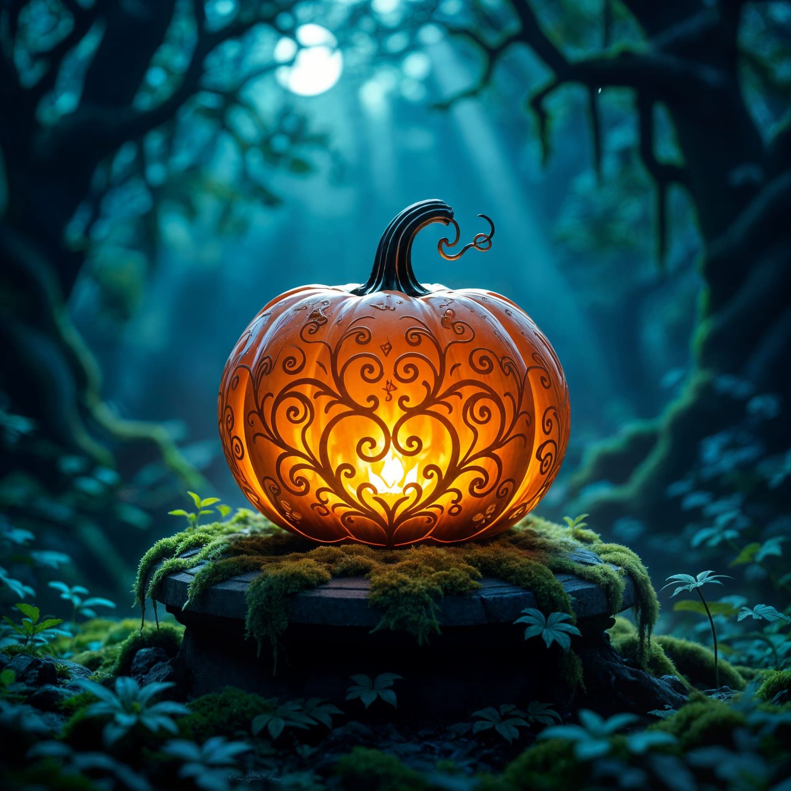 Enchanted Glass Pumpkin in Ancient Forest