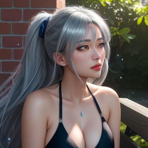 Anime Girl with Crescent Moon in Hyperrealistic Style