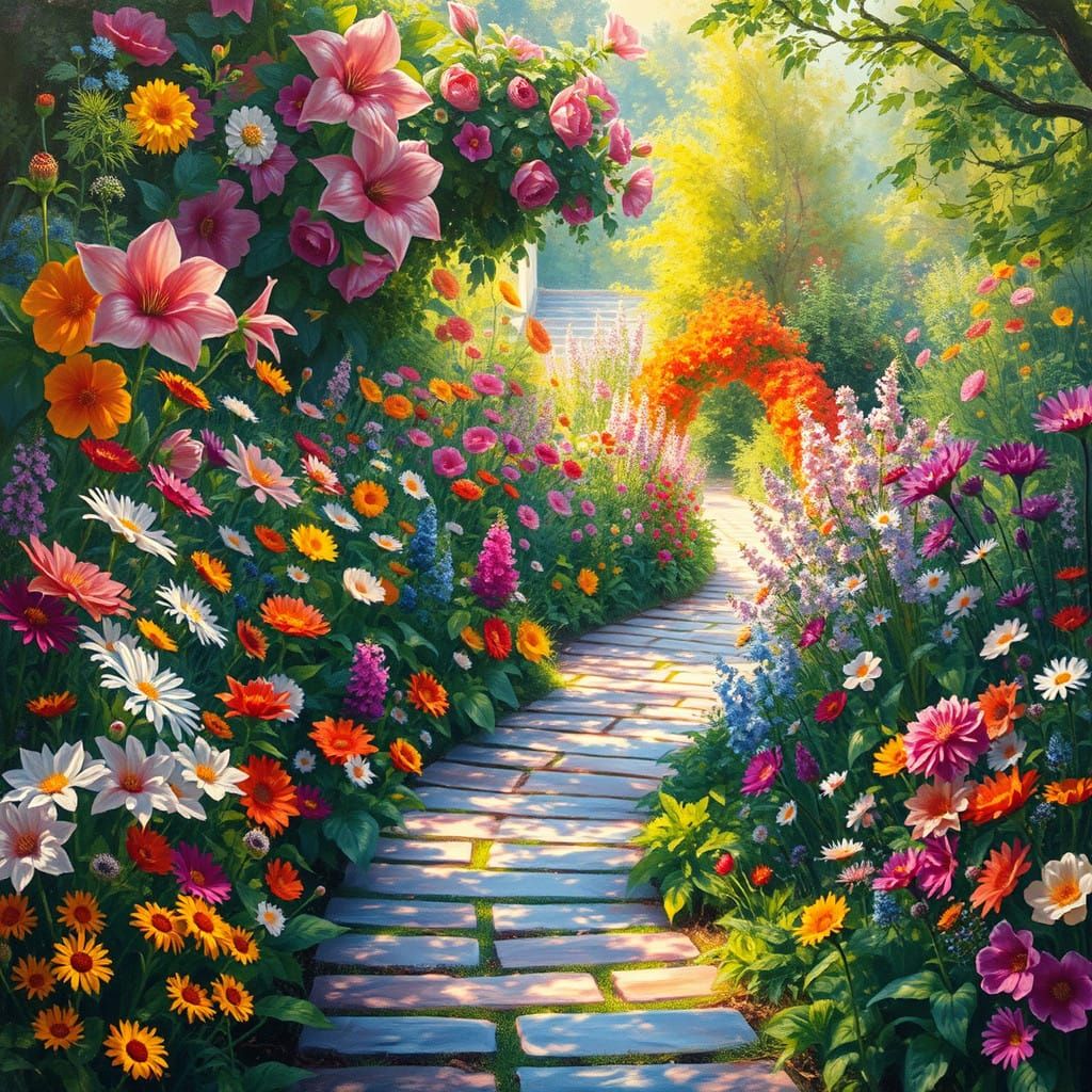 Surreal Garden Landscape in Vibrant Impressionist Style