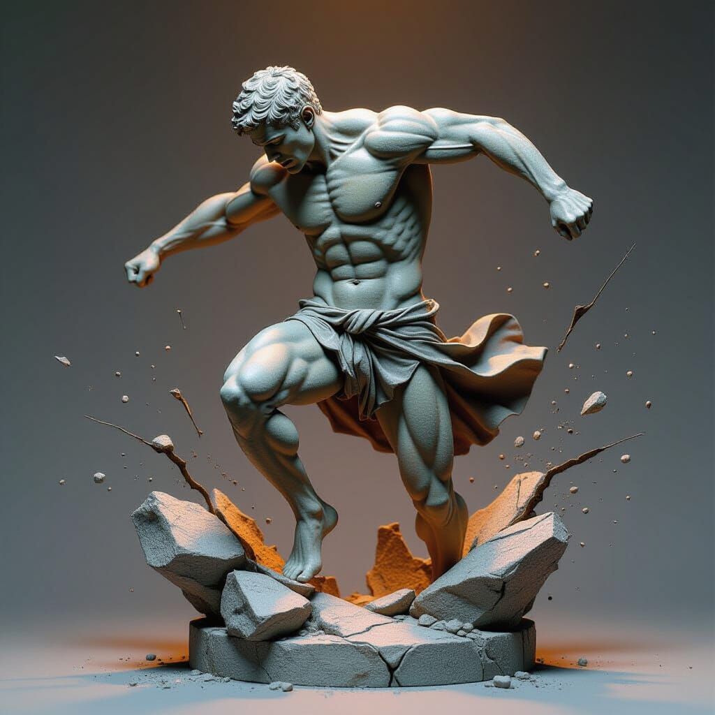 Statue Breaking Free From Stone Base