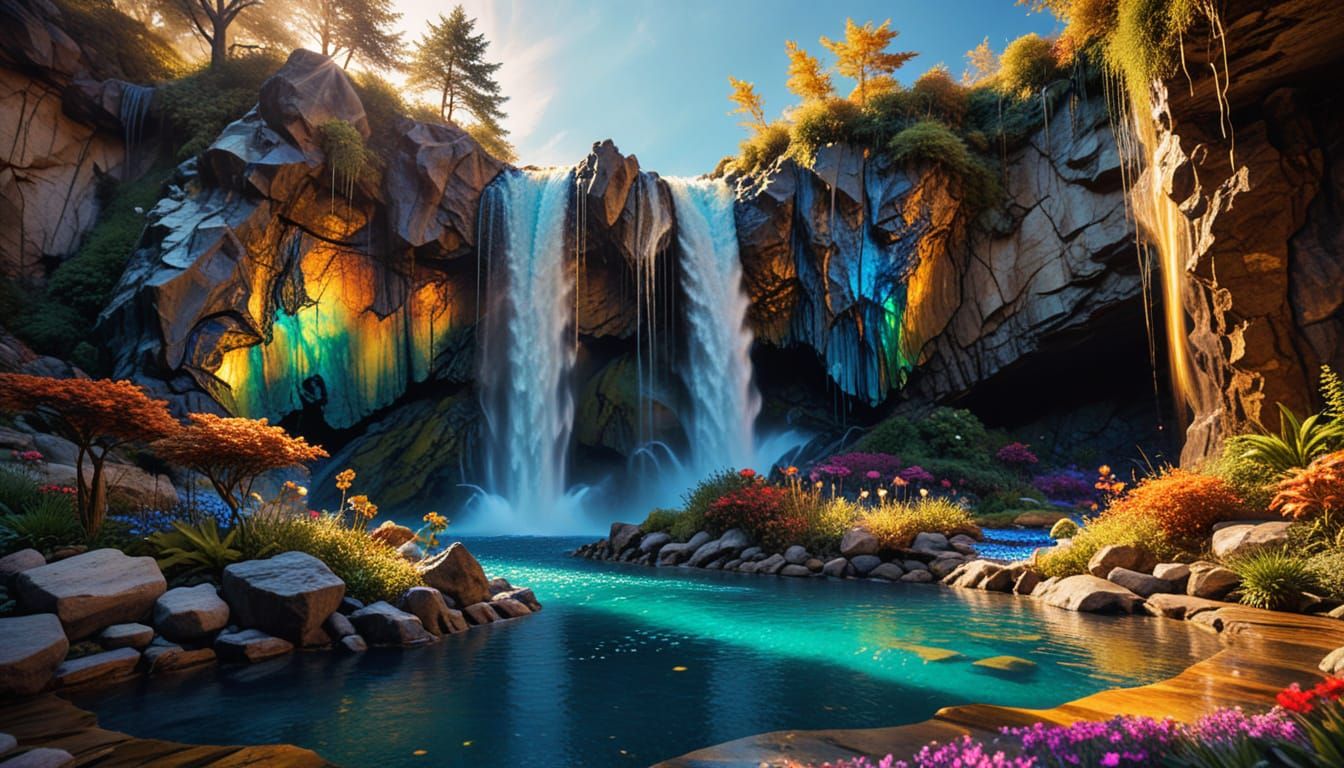 Alcohol Ink Fountain in Fantasy Landscape