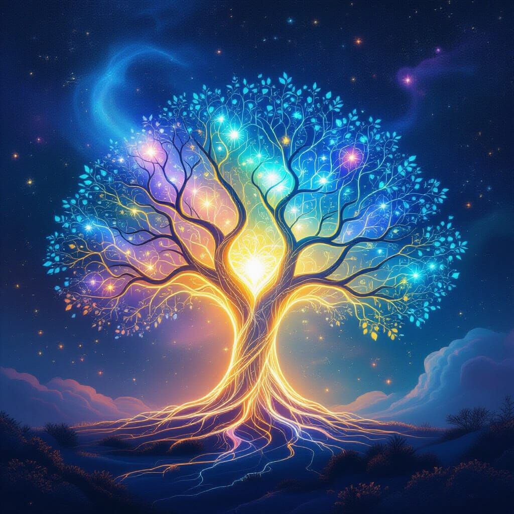 Bioluminescent Tree of Life Emits Ethereal Cosmic Glow