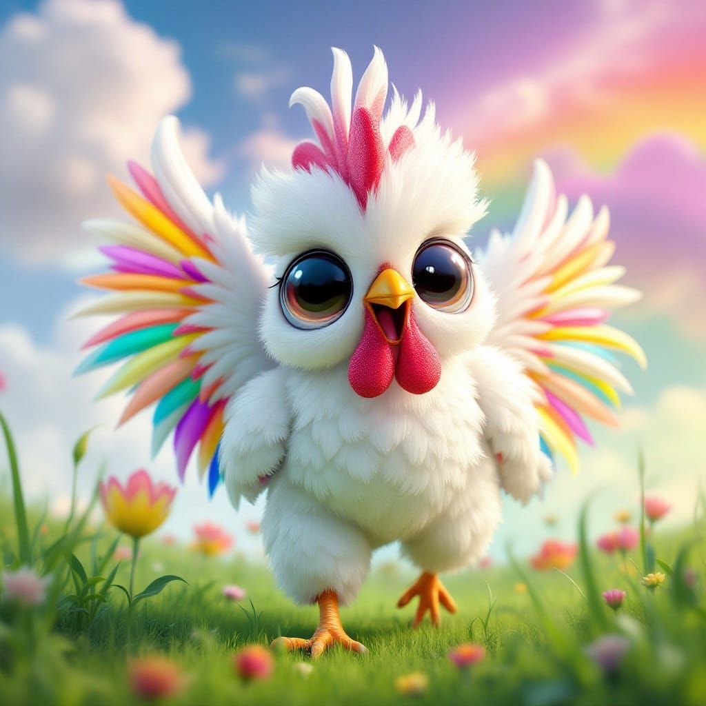 Kawaiï  style , a funny Dutch White crested Rooster  .