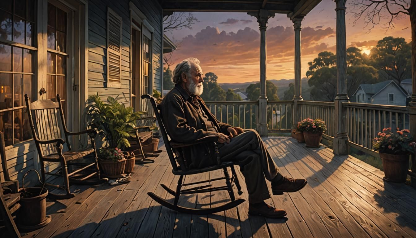 Southern Gentleman on Veranda at Dusk