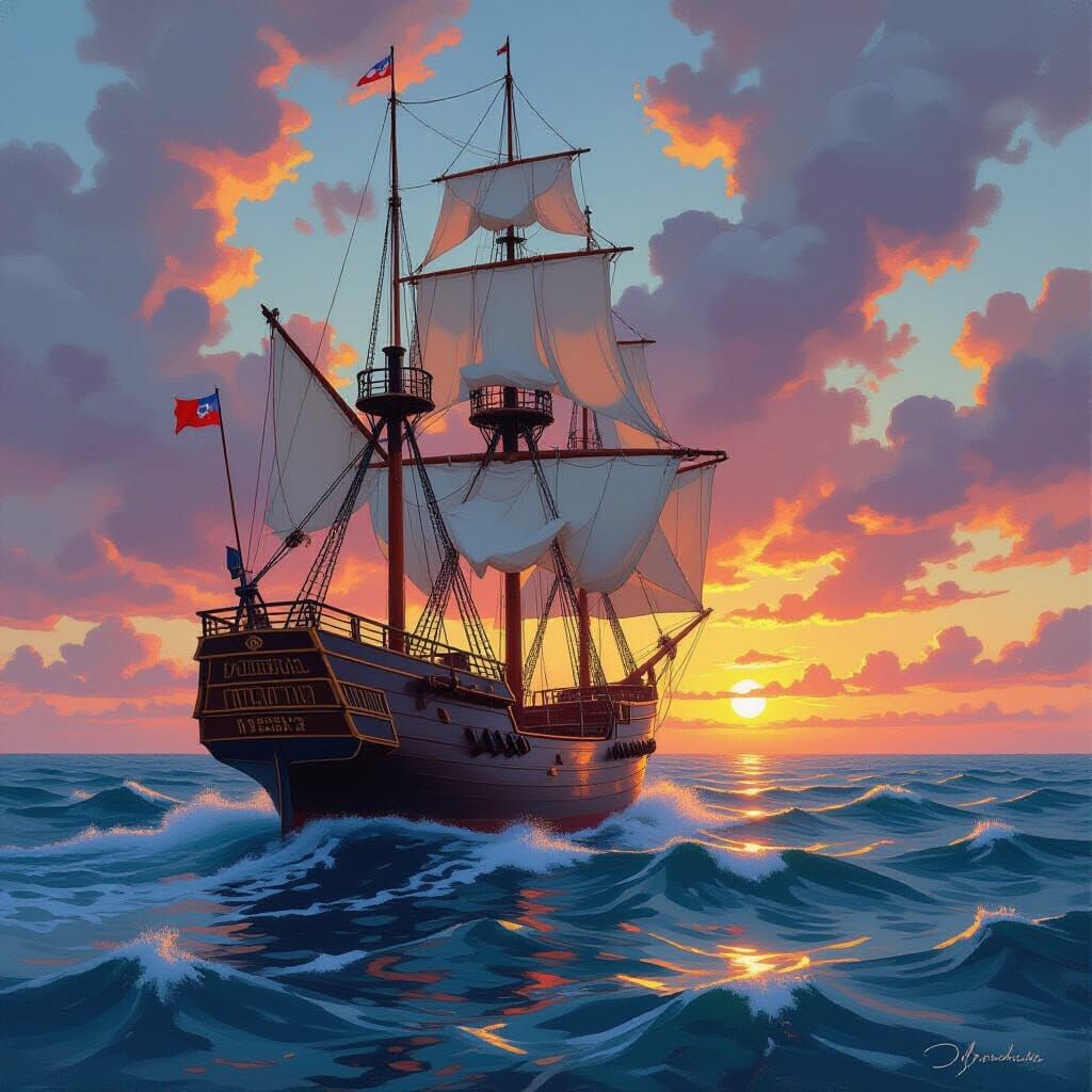 Epic Naval Ship at Golden Hour Sunset